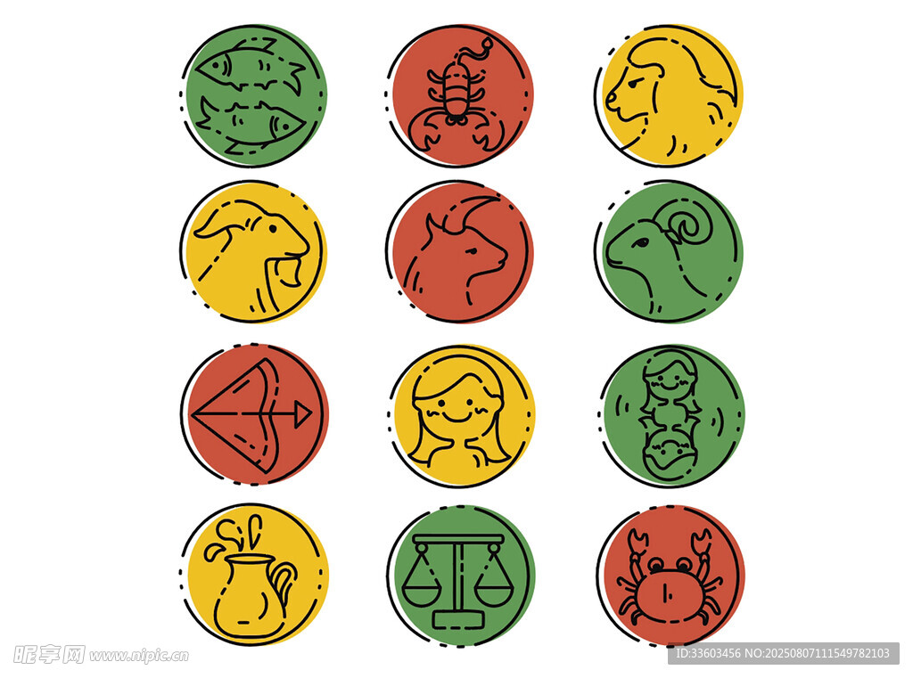 多彩卡通风格圆形图案集合