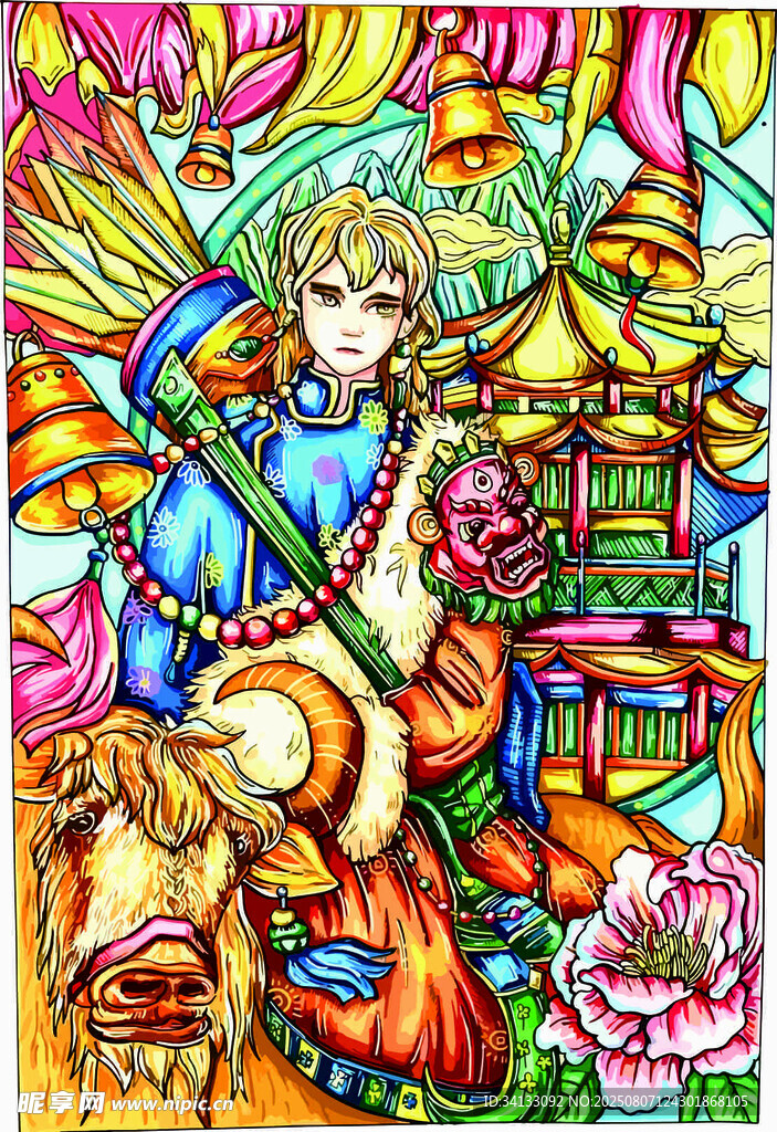 奇幻动漫风少年与神话元素