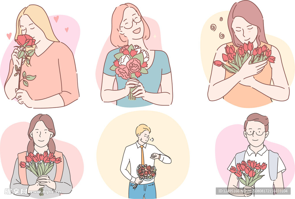 女性手持花束的多样姿态