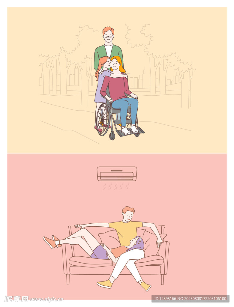 老人生活场景插画