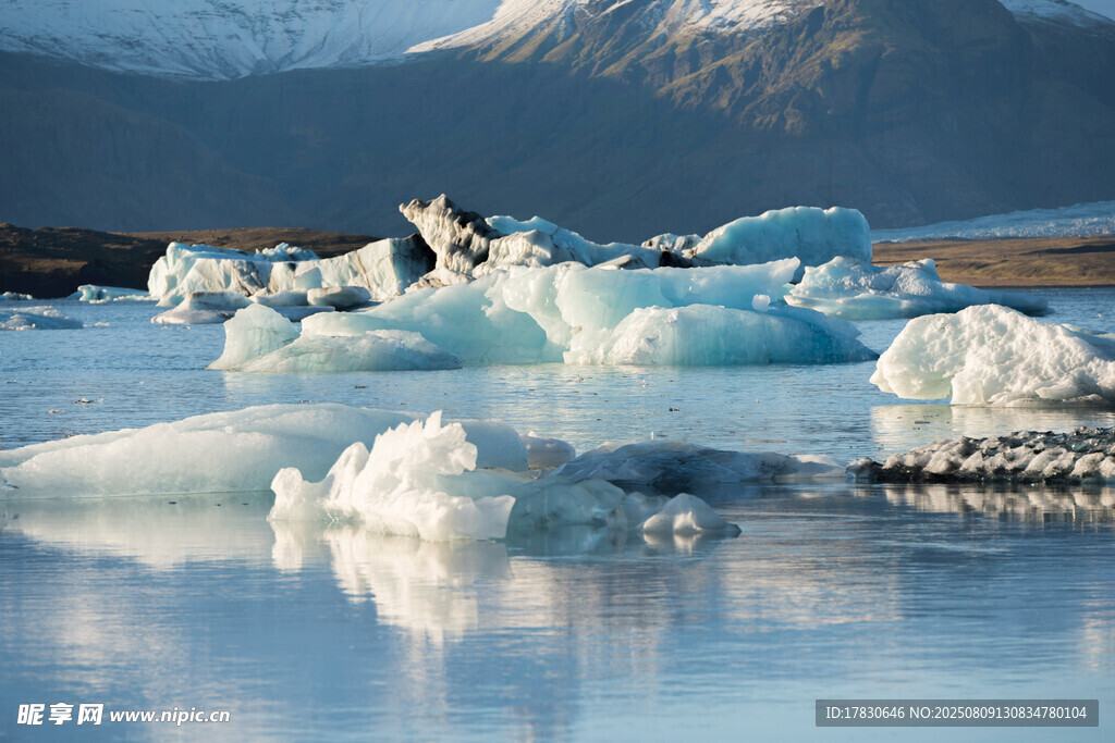 冰川湖中的浮冰景观