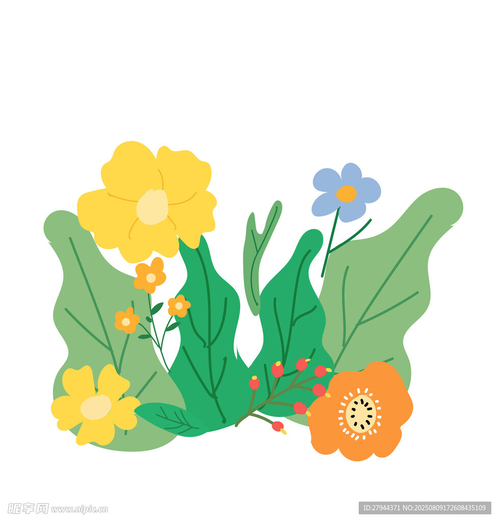 多彩花卉植物插画矢量图