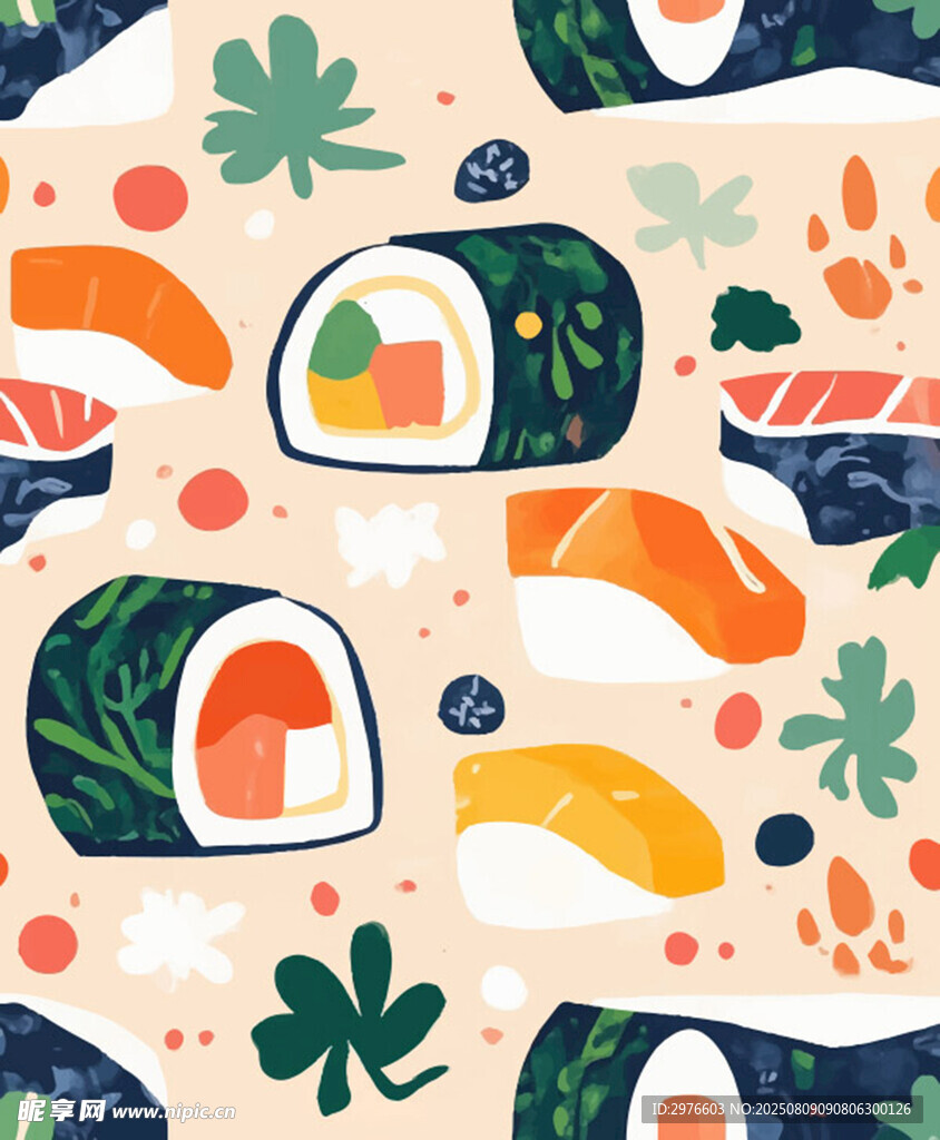 多彩寿司插画图案设计