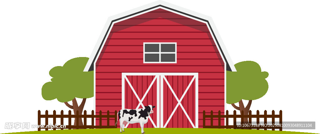 红色农舍与围栏