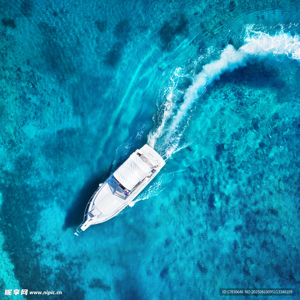 海上白游艇破浪前行