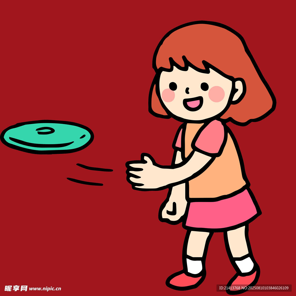 女孩开心玩飞盘