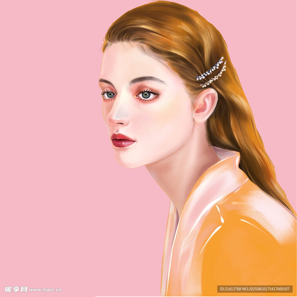 红发女子优雅侧身肖像