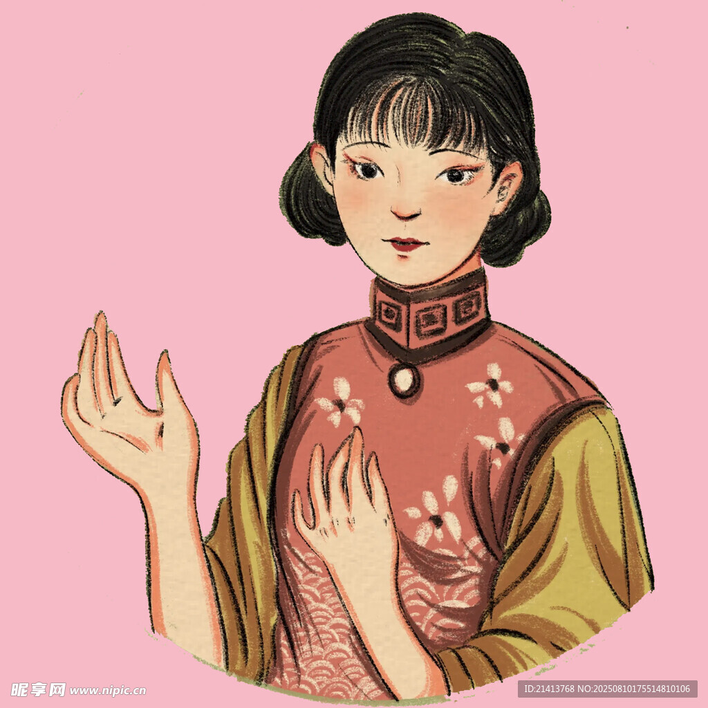 复古旗袍少女优雅姿态