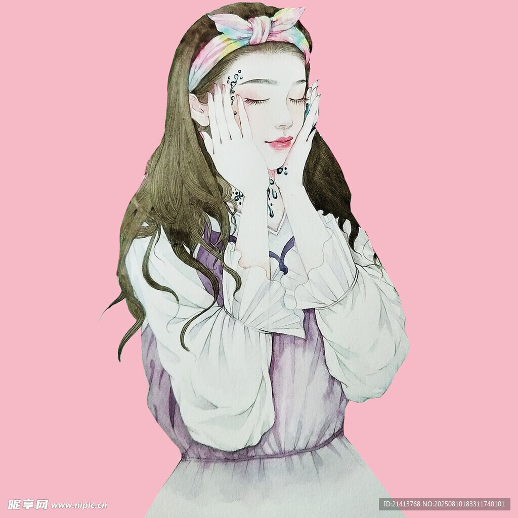 梦幻少女双手掩面的姿态