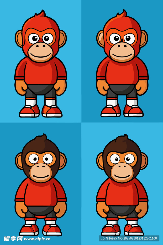 红色卡通猴子图案集合