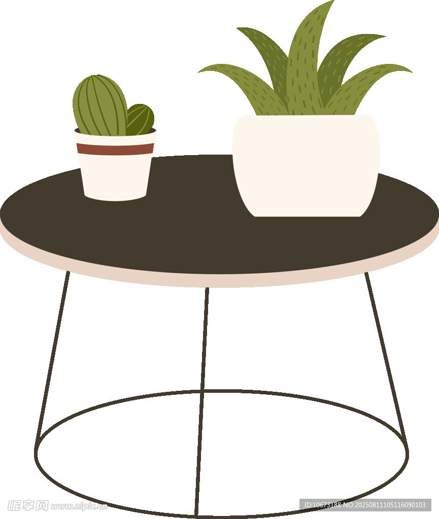 圆形茶几上的可爱盆栽