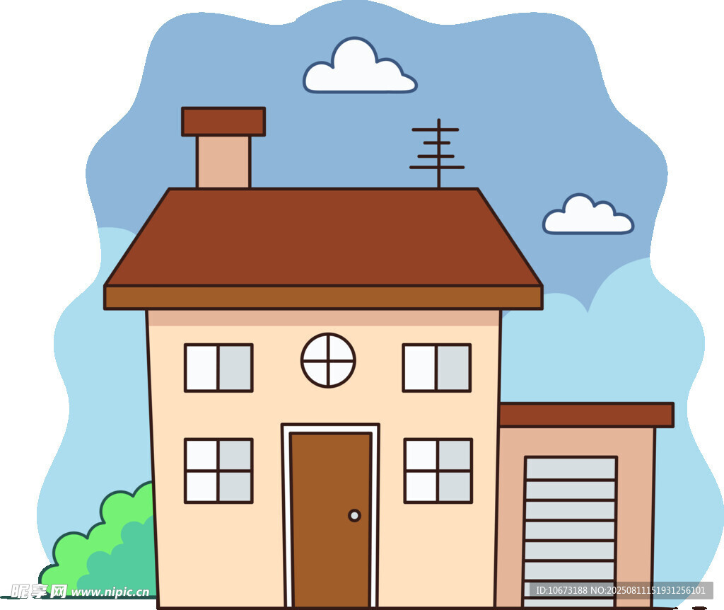 两层小屋蓝天白云相伴