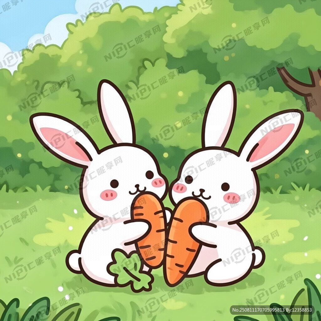 两只卡通手绘小兔子 可爱的兔子