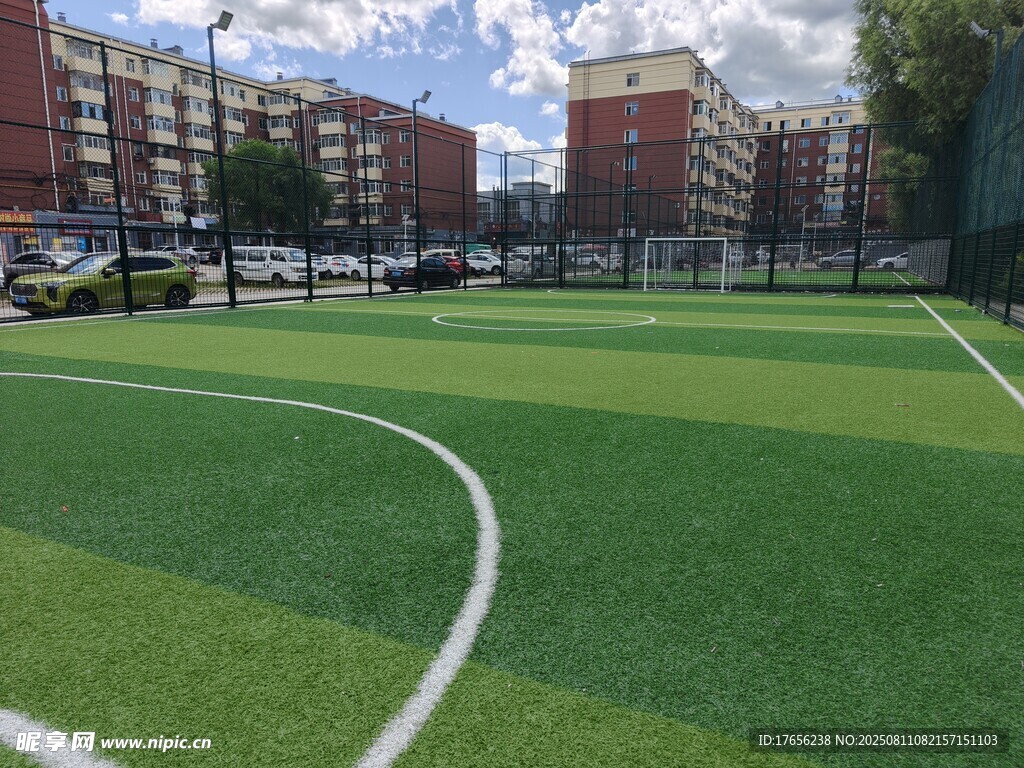 户外绿茵足球场场景
