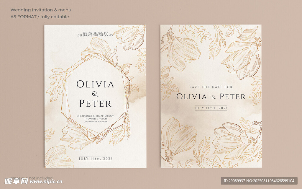 复古风格纸张婚礼卡片邀请函