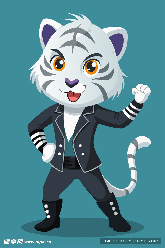 摇滚风白虎卡通形象