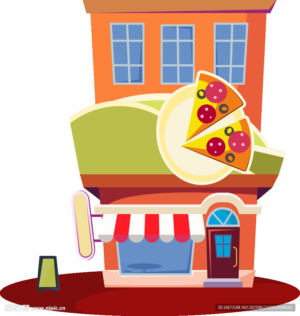 可爱风格披萨店建筑插画