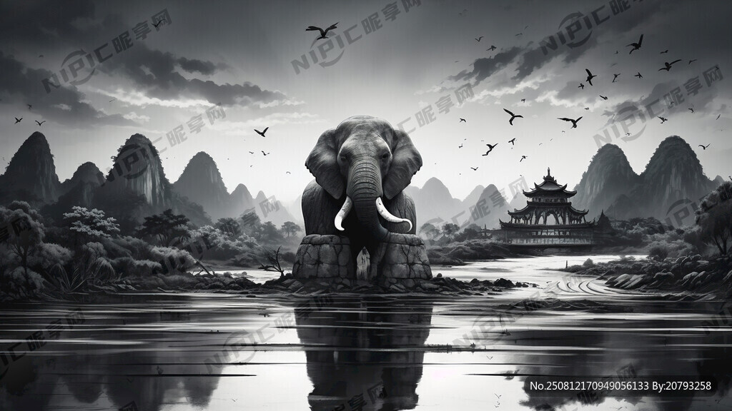 帮我用黑色线条画一幅桂林的象鼻