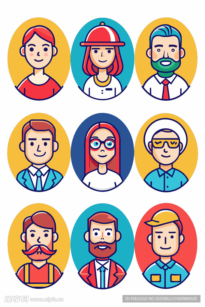 多样职业人物头像插画