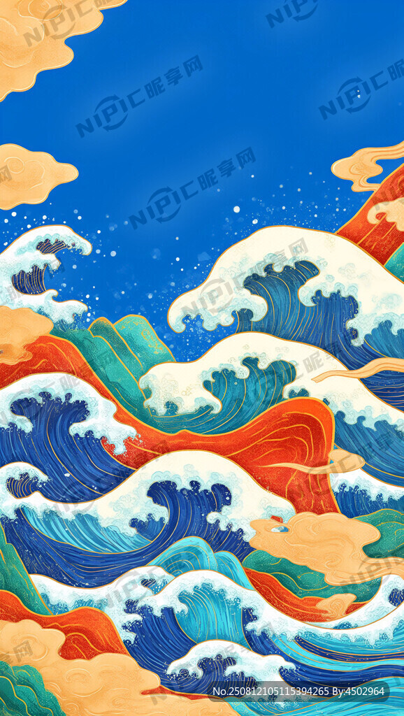 国潮风手绘海浪