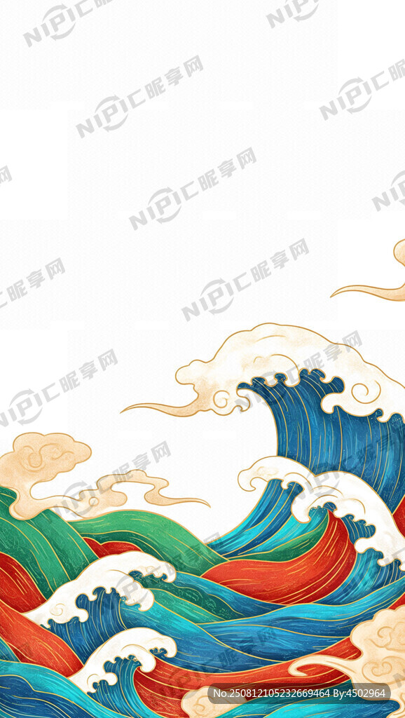国潮风手绘海浪