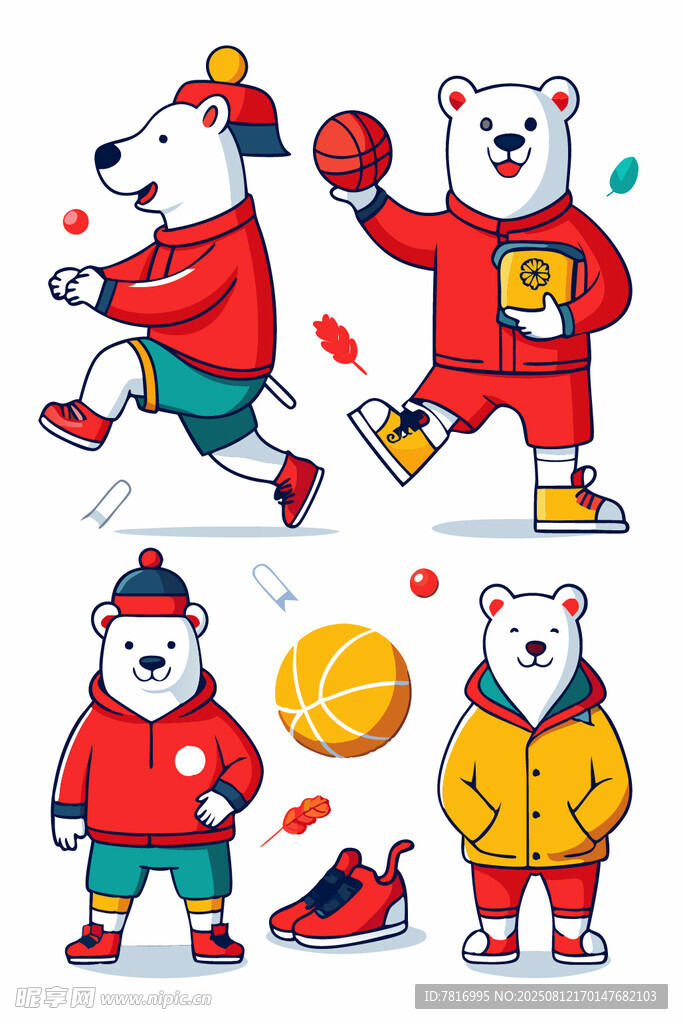 可爱北极熊的运动时尚秀