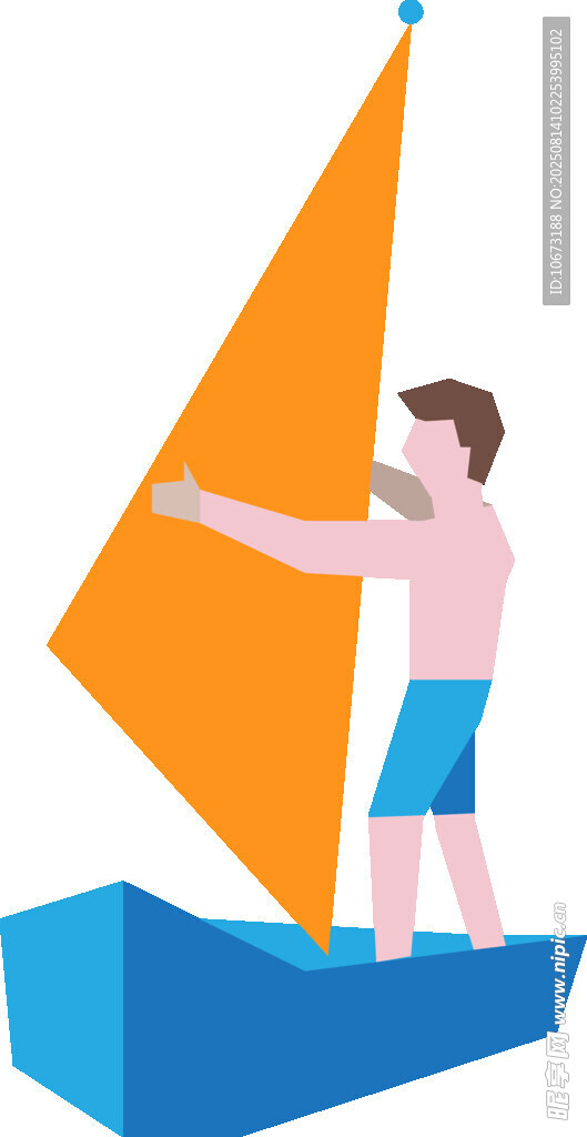 男孩在船上撑三角帆