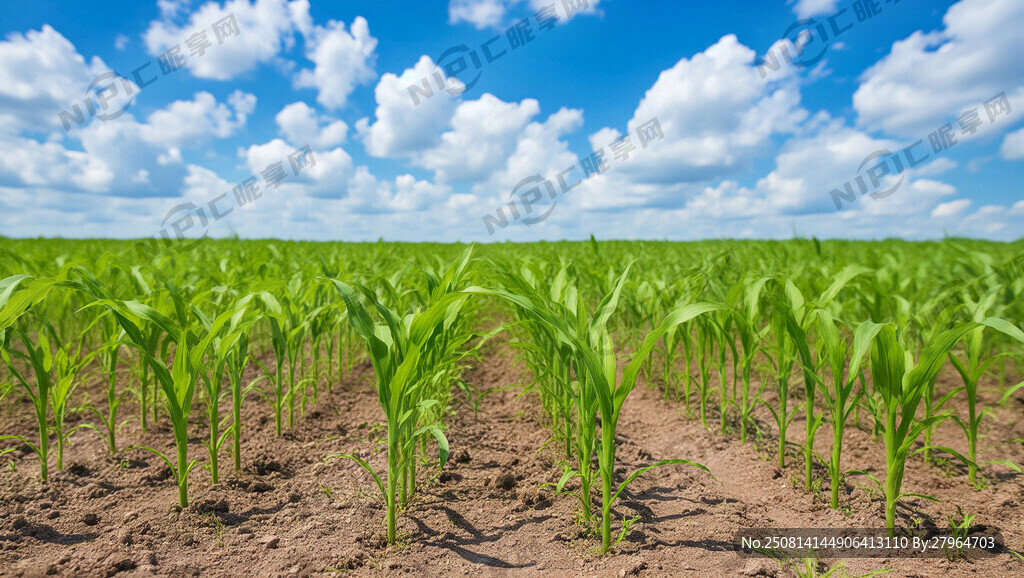玉米田 蓝天白云 绿色小苗