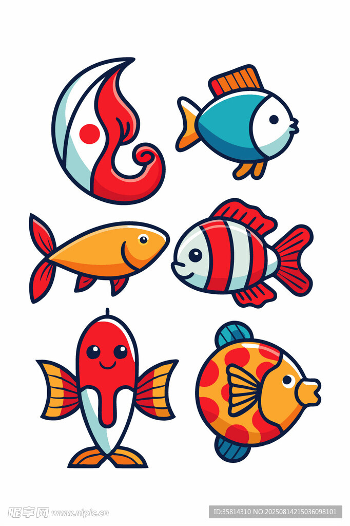 可爱多彩海洋鱼类插画