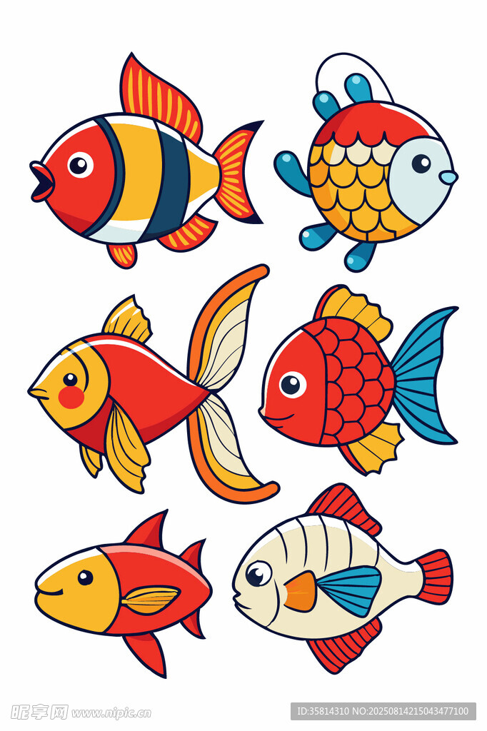 多彩卡通鱼类图案集合