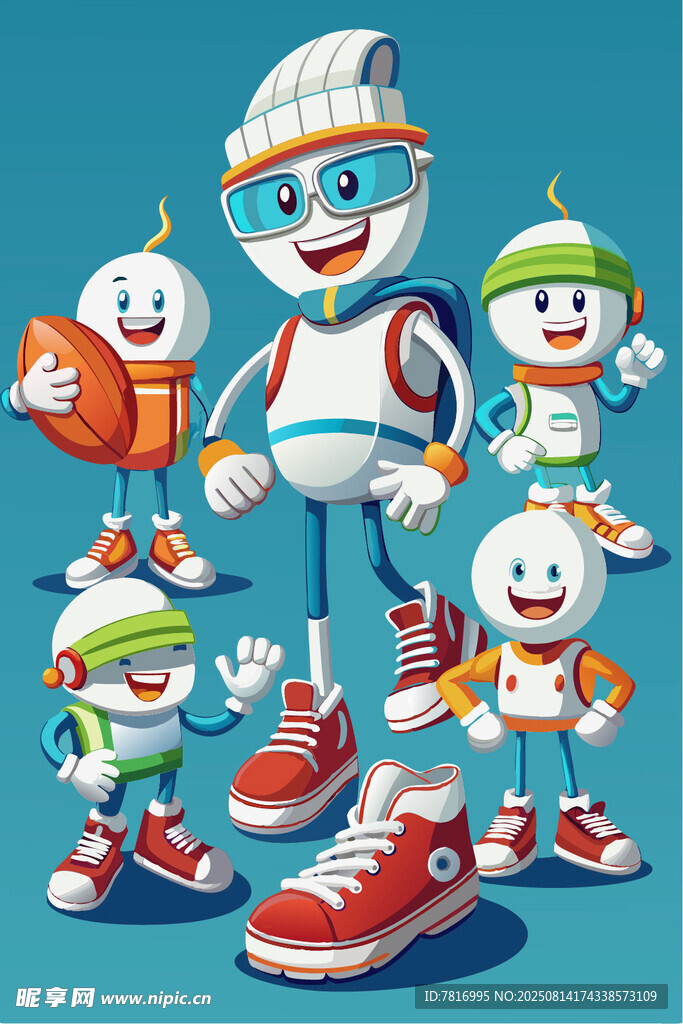 卡通机器人与运动鞋集合