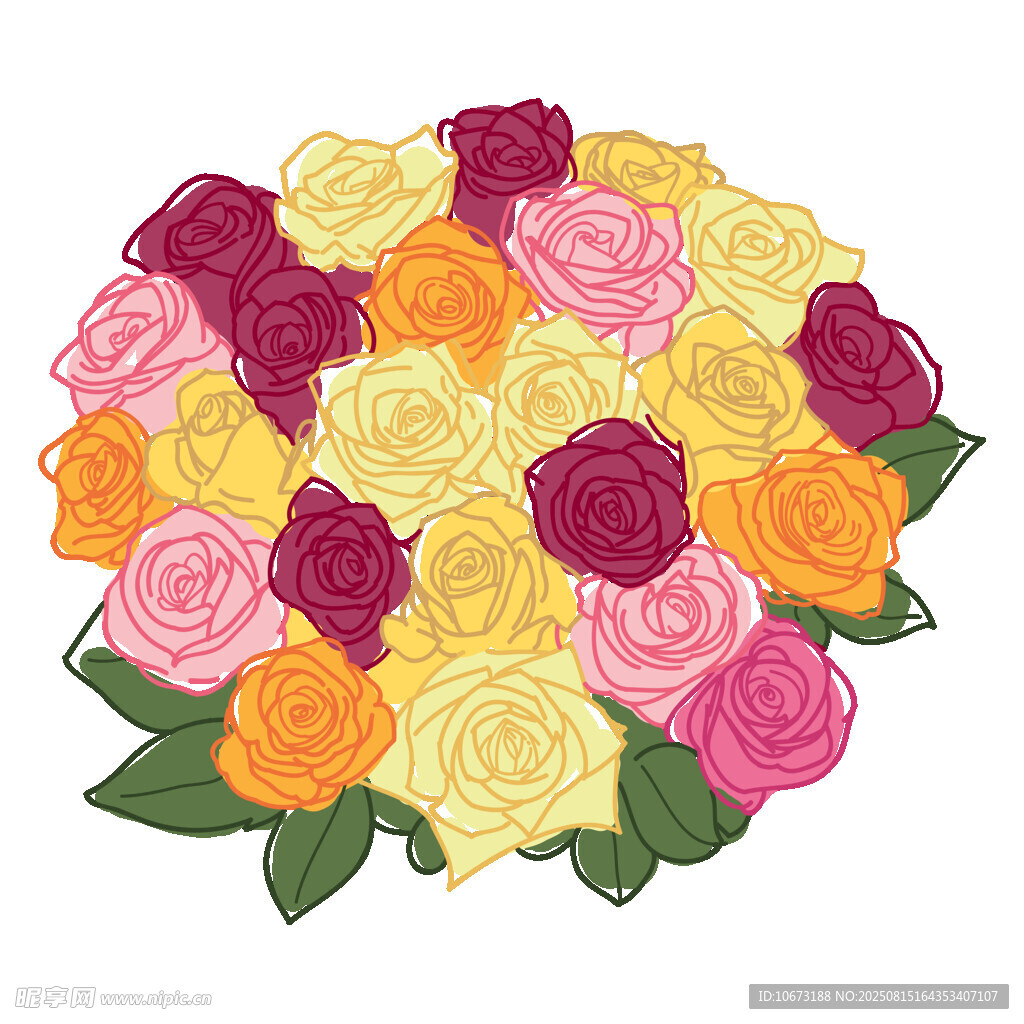 多彩玫瑰花束插画