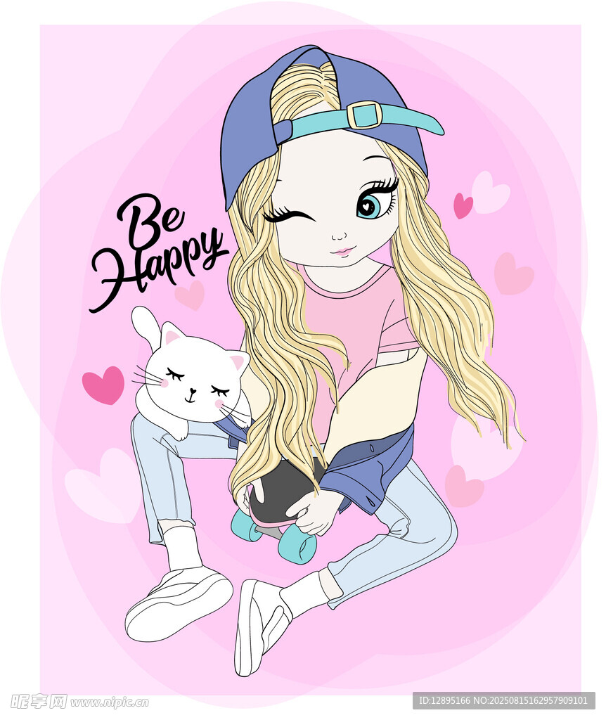 可爱女孩与猫咪的温馨画面