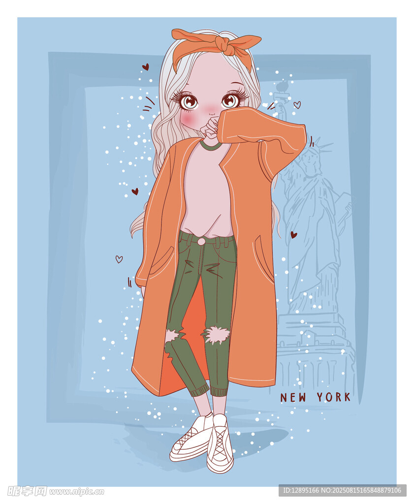 时尚橙衣萌系卡通女孩