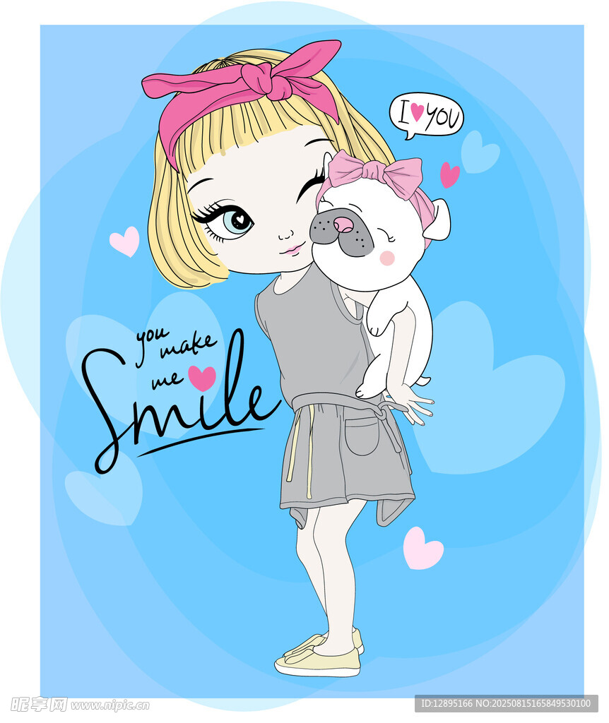 可爱女孩与小狗温馨画面