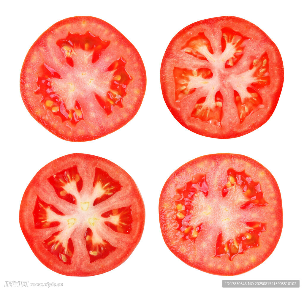 四瓣新鲜番茄切面展示