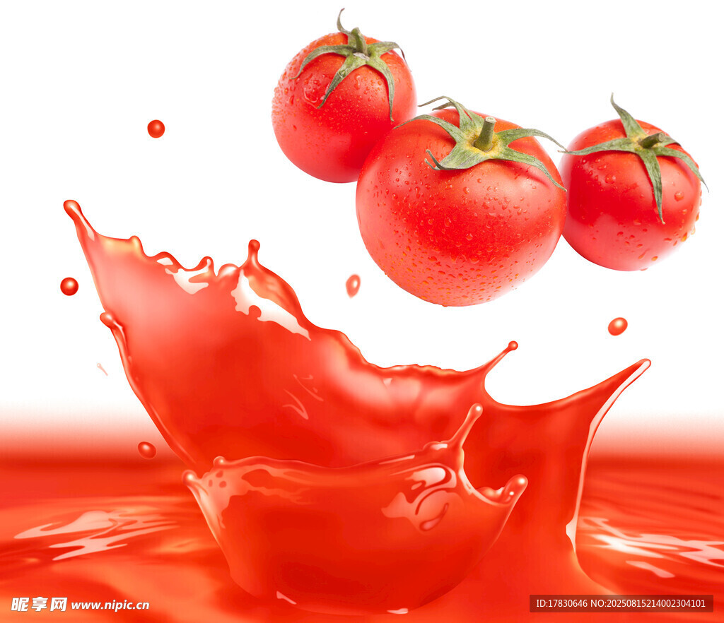 番茄飞溅的鲜艳果汁画面
