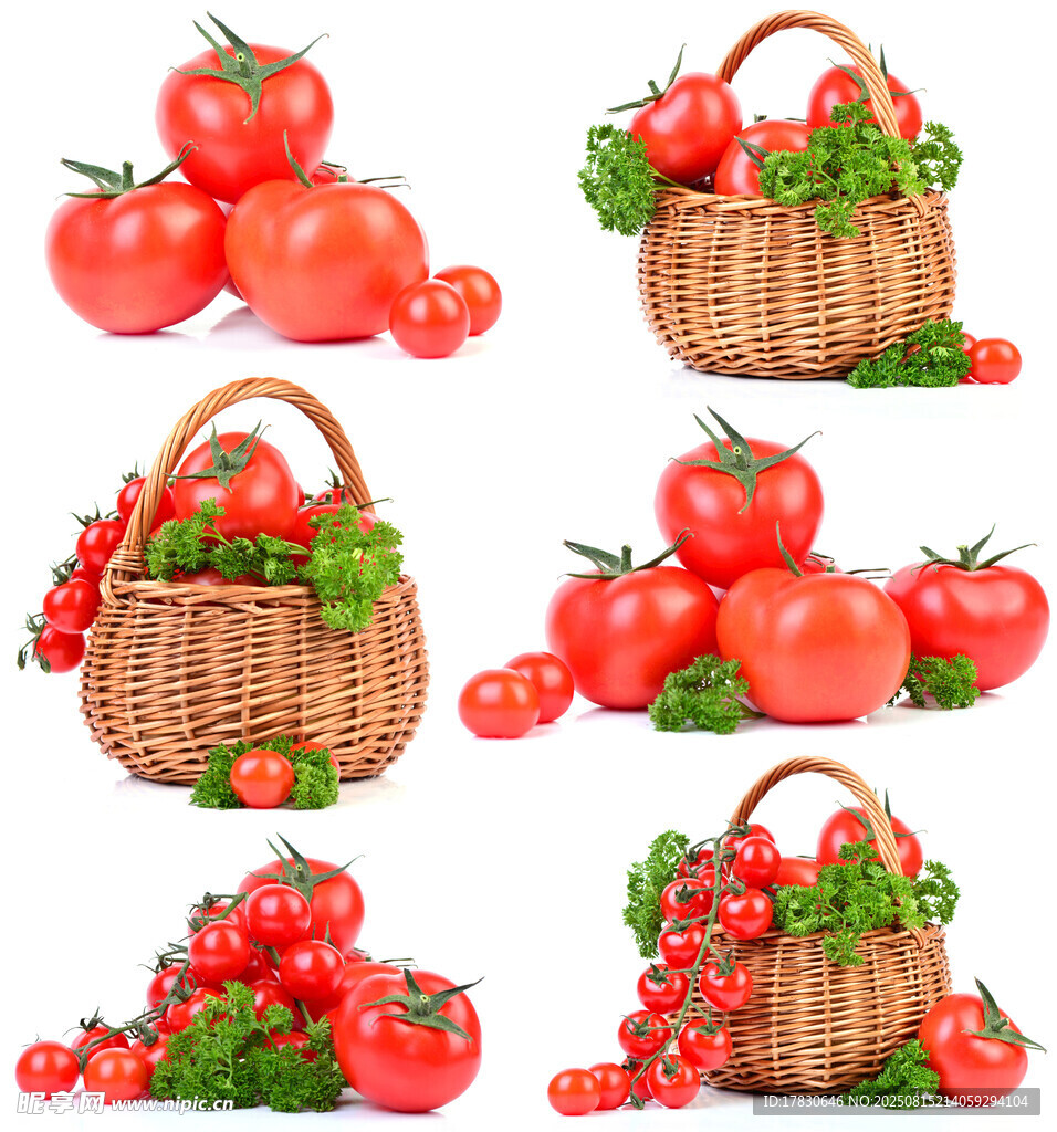 新鲜番茄与篮筐组合画面
