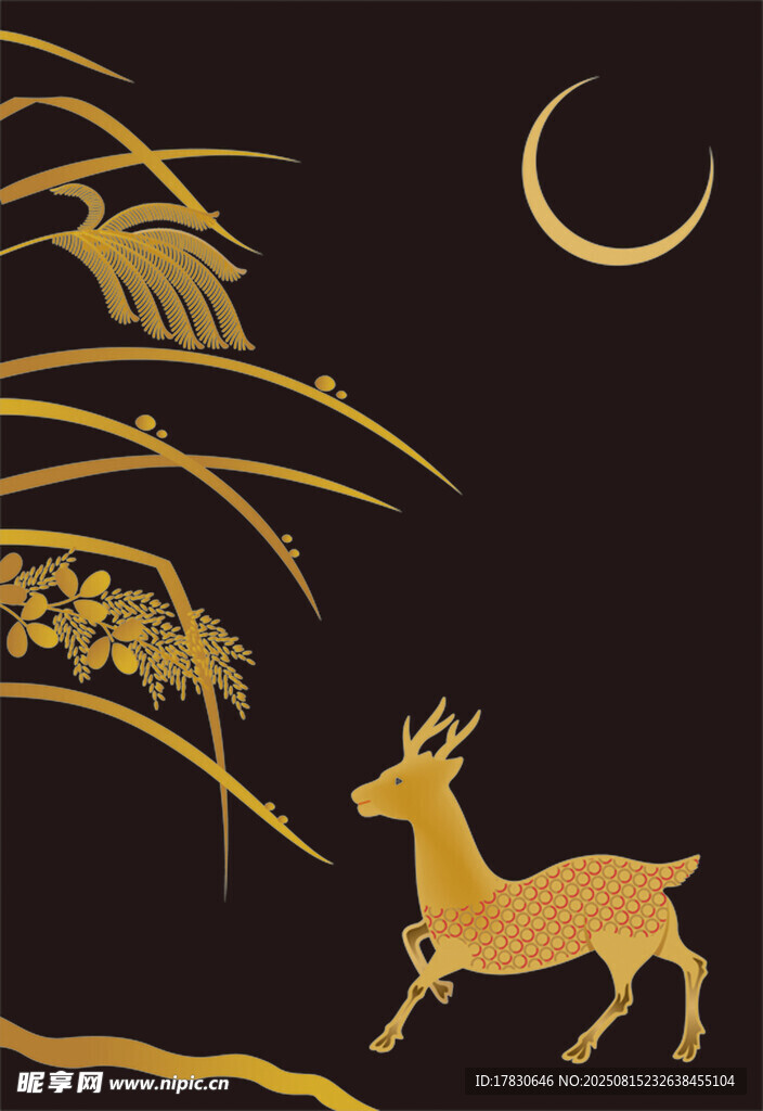 月夜下的金鹿与摇曳枝叶