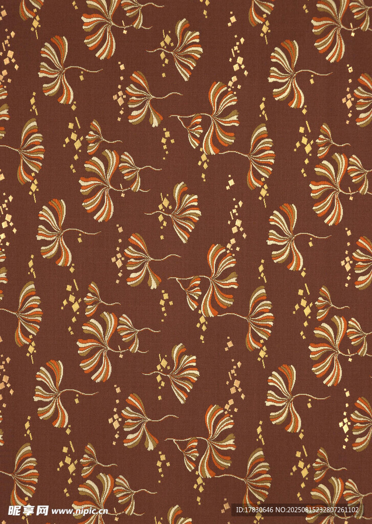 棕色花卉图案织物纹理