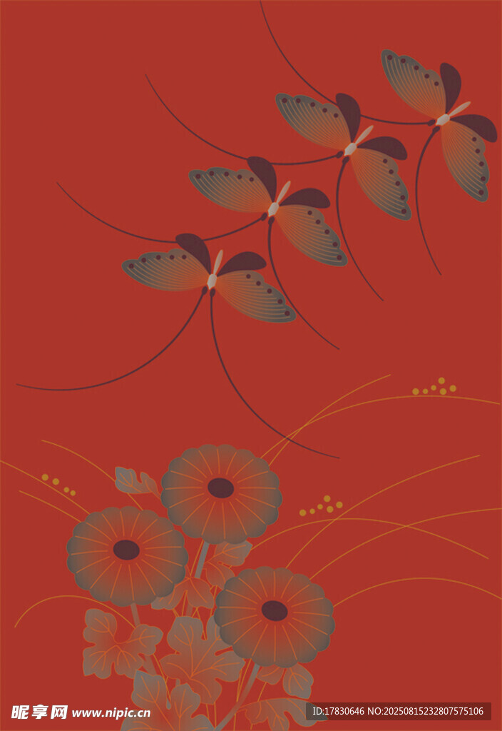 红色背景花卉装饰图案