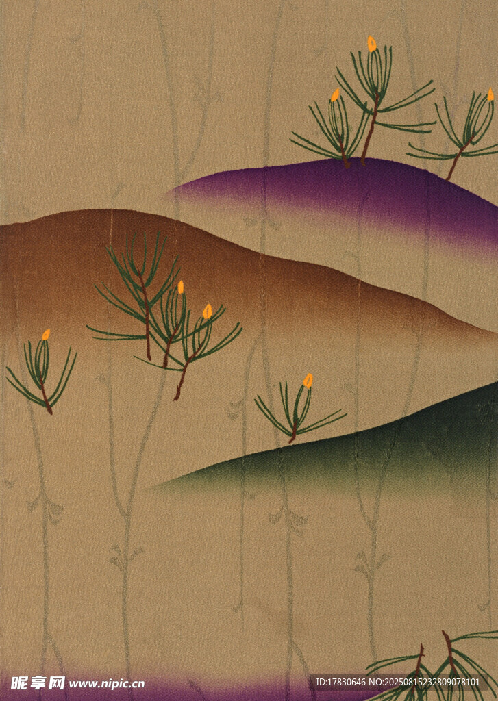 中式山水花卉意境插画