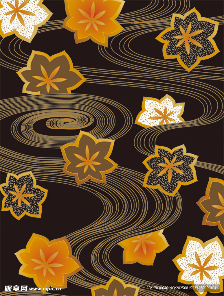 日式和风枫叶波浪花纹图