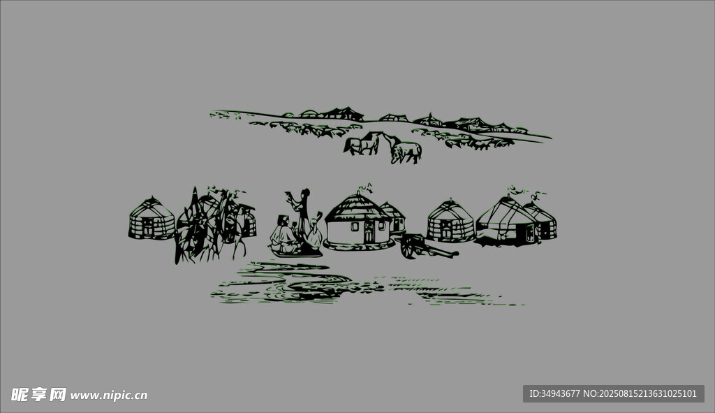 水墨风格中式山水风景图