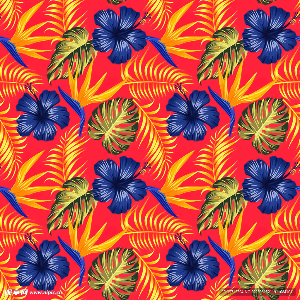 数码热带花卉图案背景设计