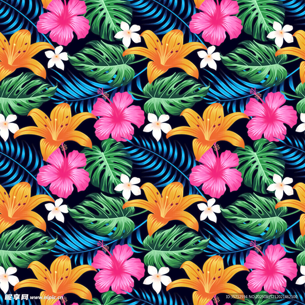 数码热带花卉图案背景