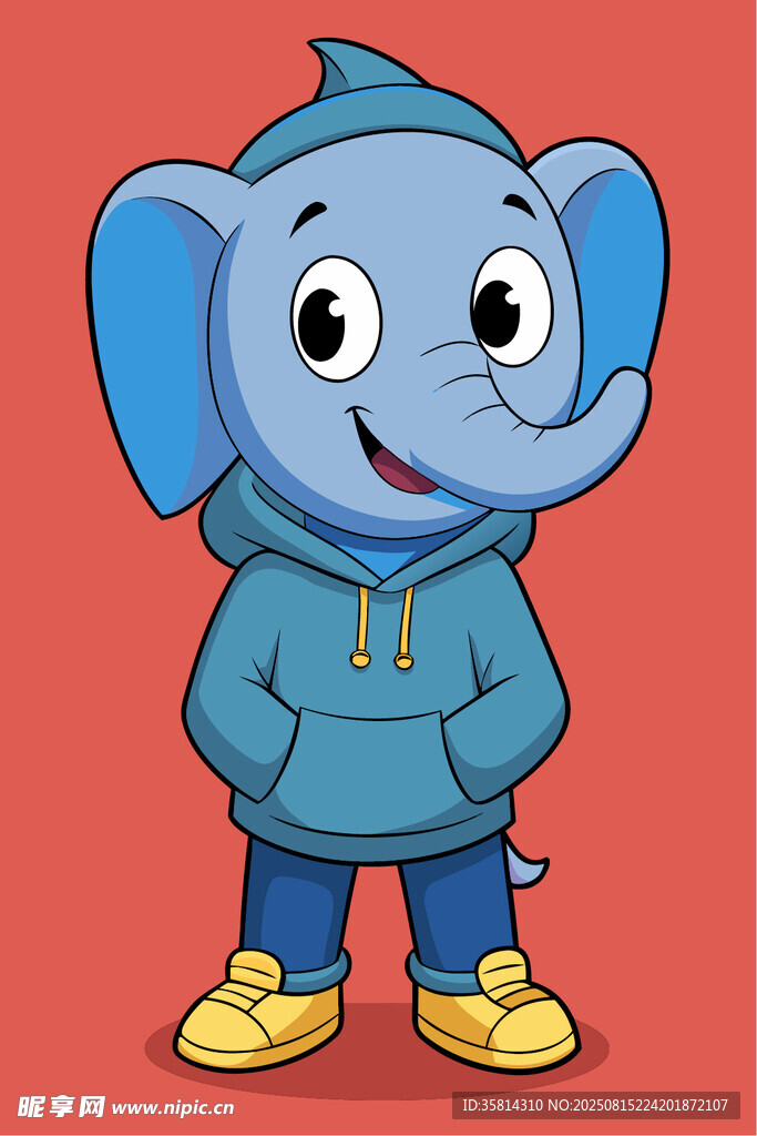 穿卫衣的可爱蓝色大象