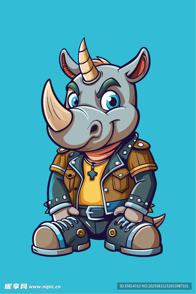 卡通犀牛牛仔形象