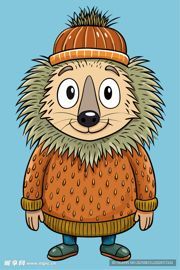 穿毛衣戴帽的可爱刺猬