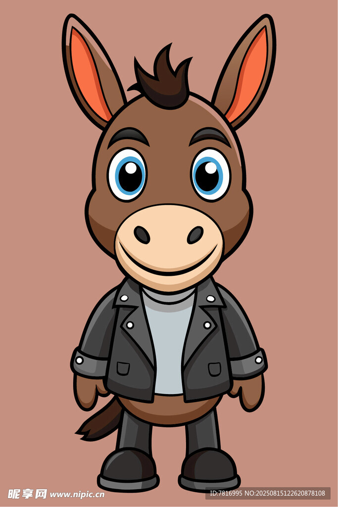 穿夹克的可爱卡通小毛驴